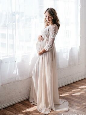 Boho Lace Maternity Dress for Photoshoot includes slip